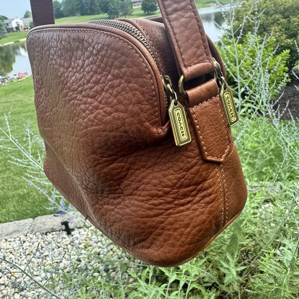 Vintage Coach 4914 ~ Natural Grain Double Zip Saddle Brn Leather Purse 90's READ